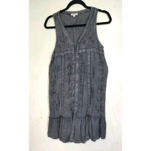 Rebellion Again Dress Sz M Fairy Grunge Gothic Embroidery Gray Acid Wash Purple